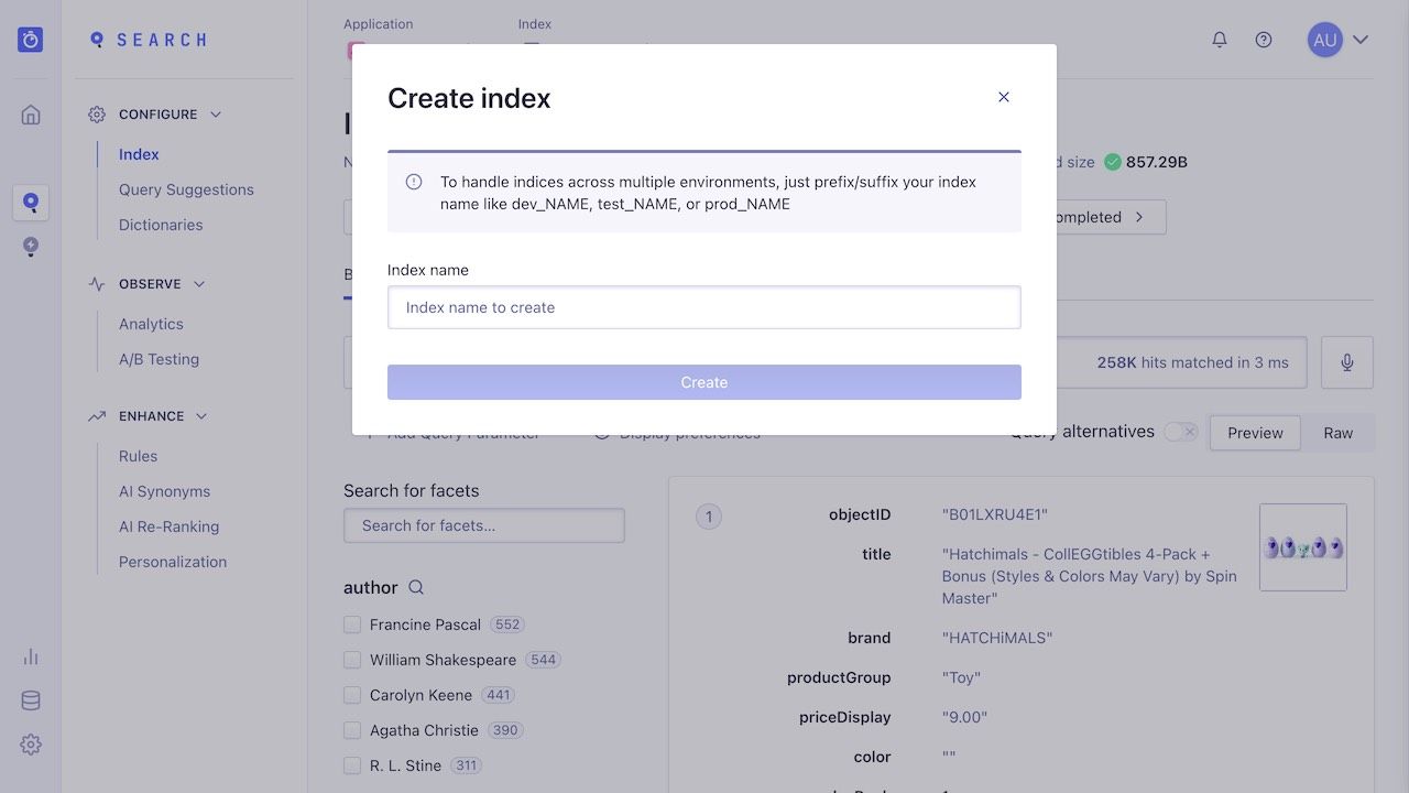 Create index from dashboard 2