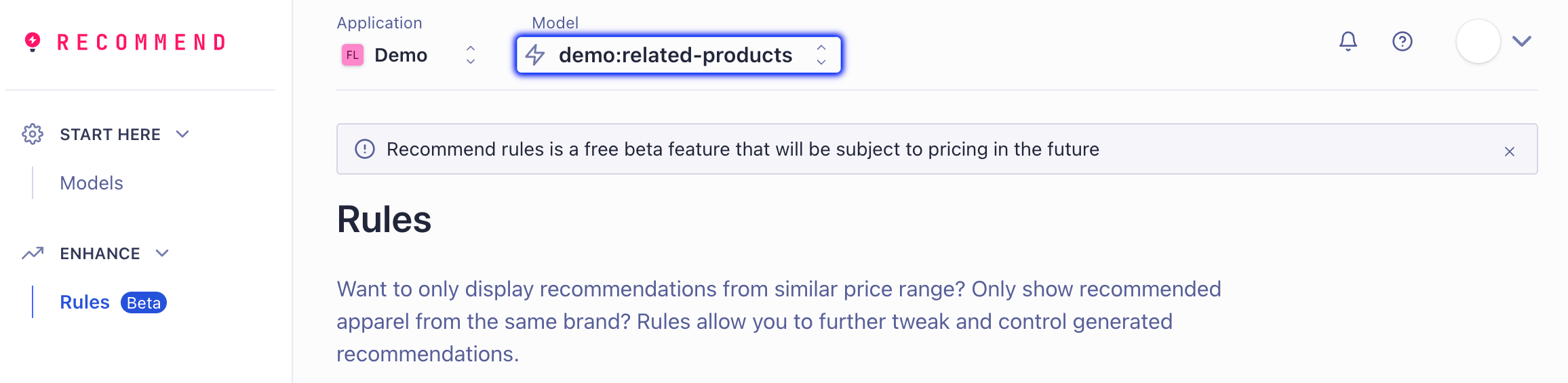 Select the trained Recommend model to which you want to apply recommendations