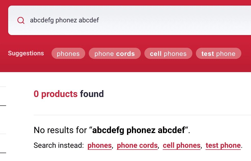 Screenshot of the Unified InstantSearch no results page