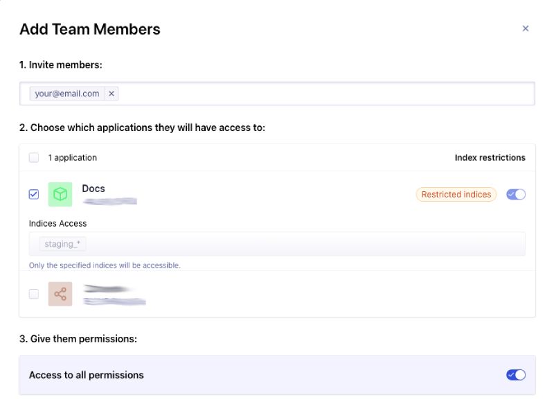 Create an Algolia user with limited index access