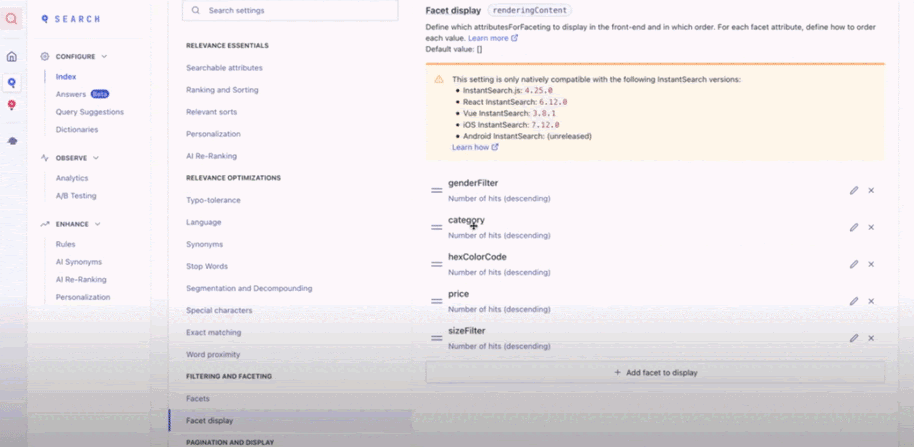 Pin facet values for a given facet to boost their visibility.