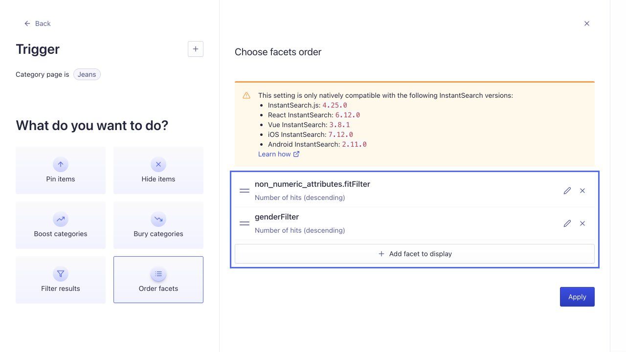 Specify the order for numerical facets