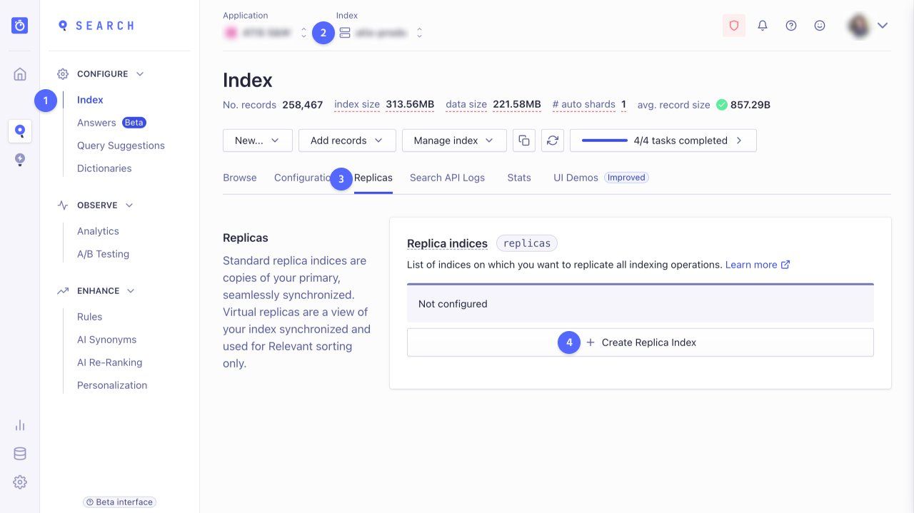 Manage replica indices in the dashboard