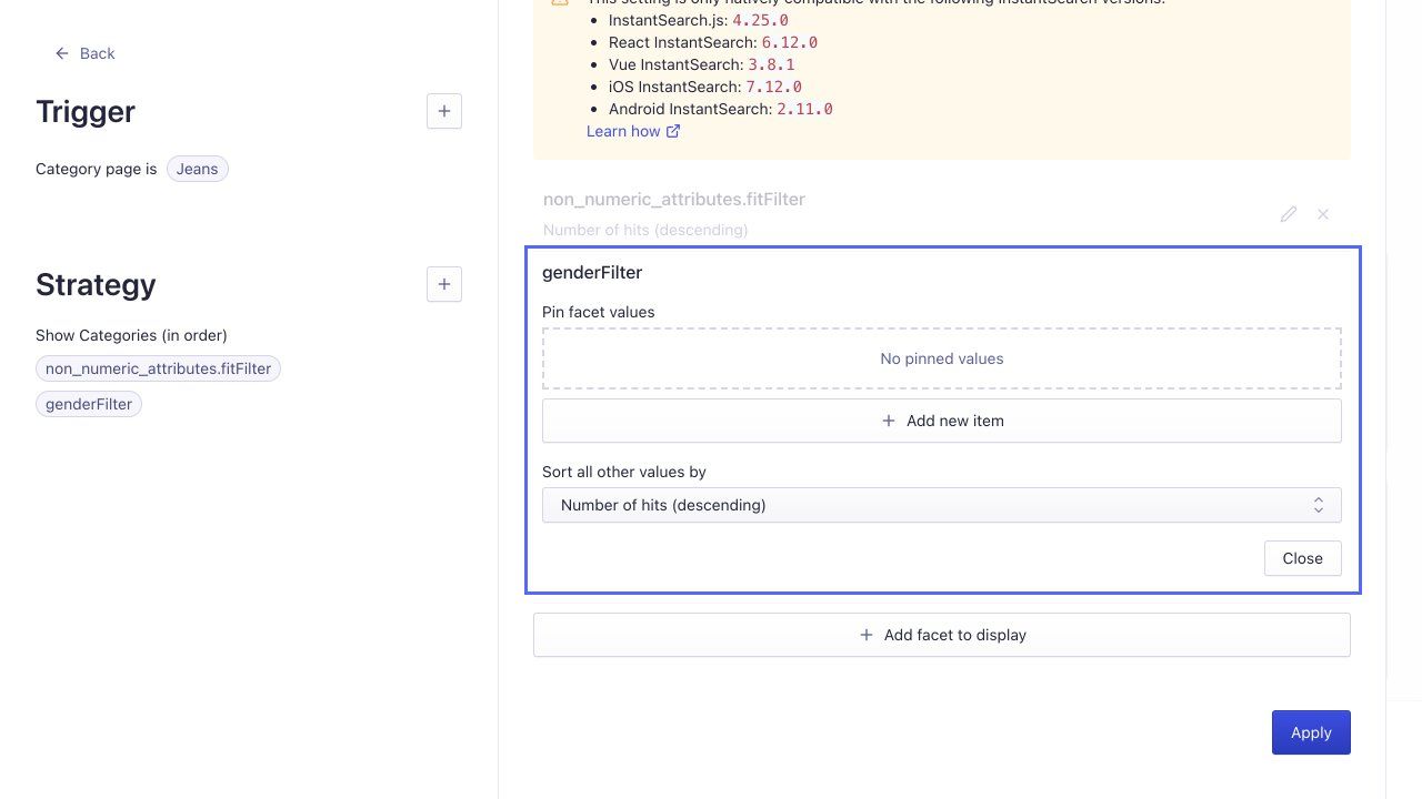 Change the facet properties while editing a Rule