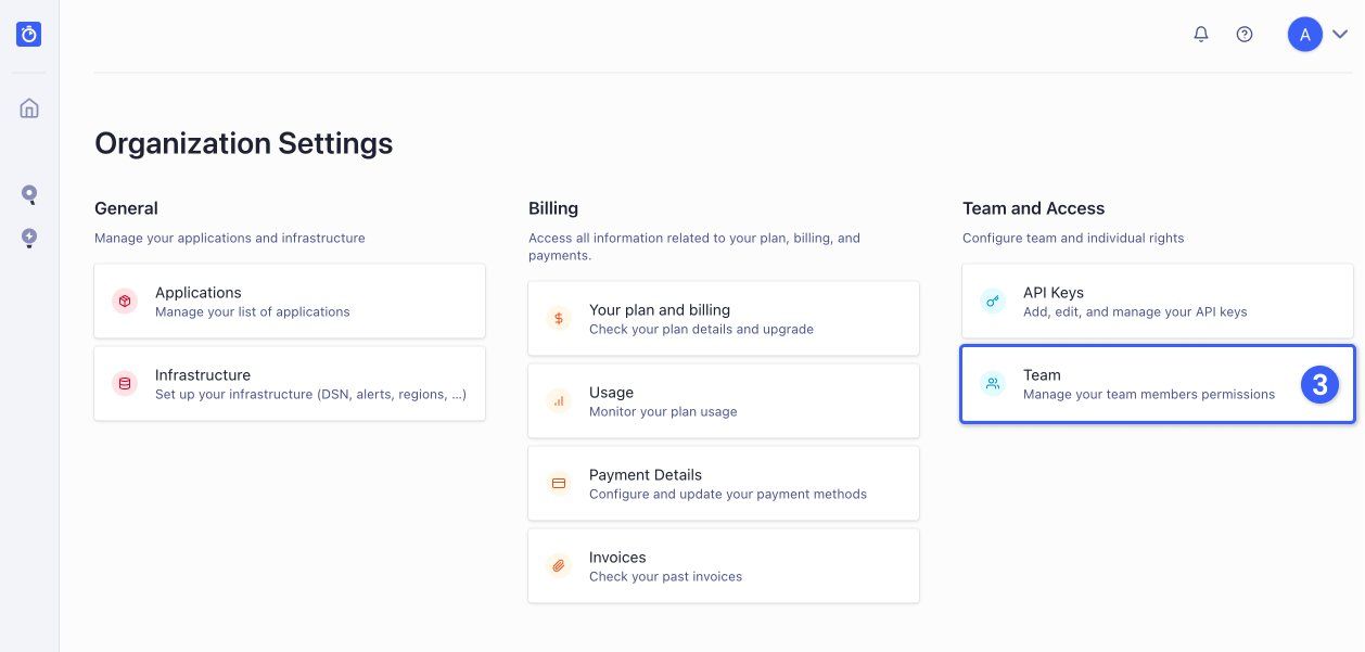 Screenshot of the team management section in the Algolia Dashboard