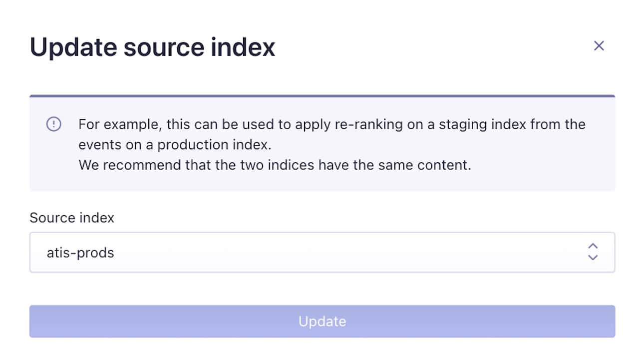 Screenshot of Dynamic Re-Ranking update index source