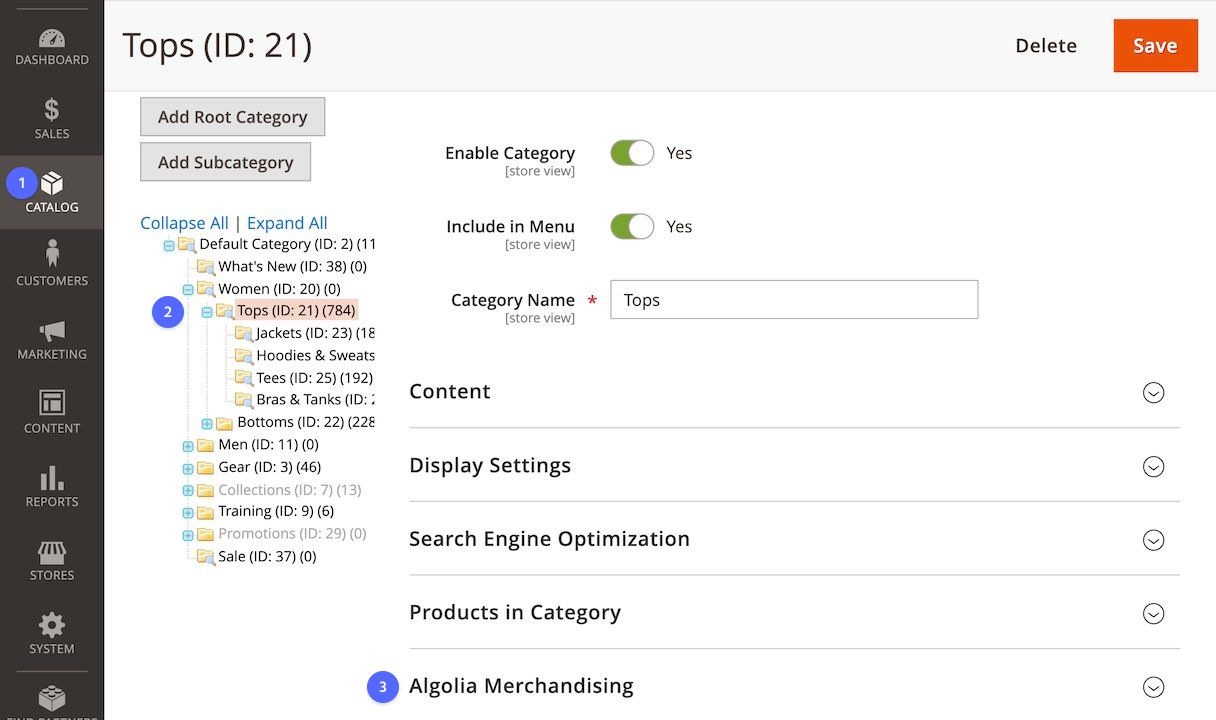 Screenshot of Algolia Magento Merchandising UI