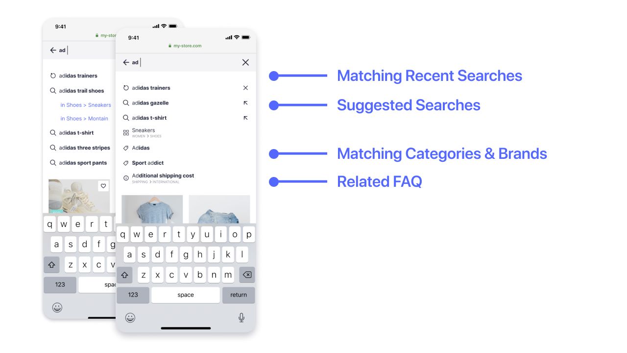 search bar with autocomplete showing search results