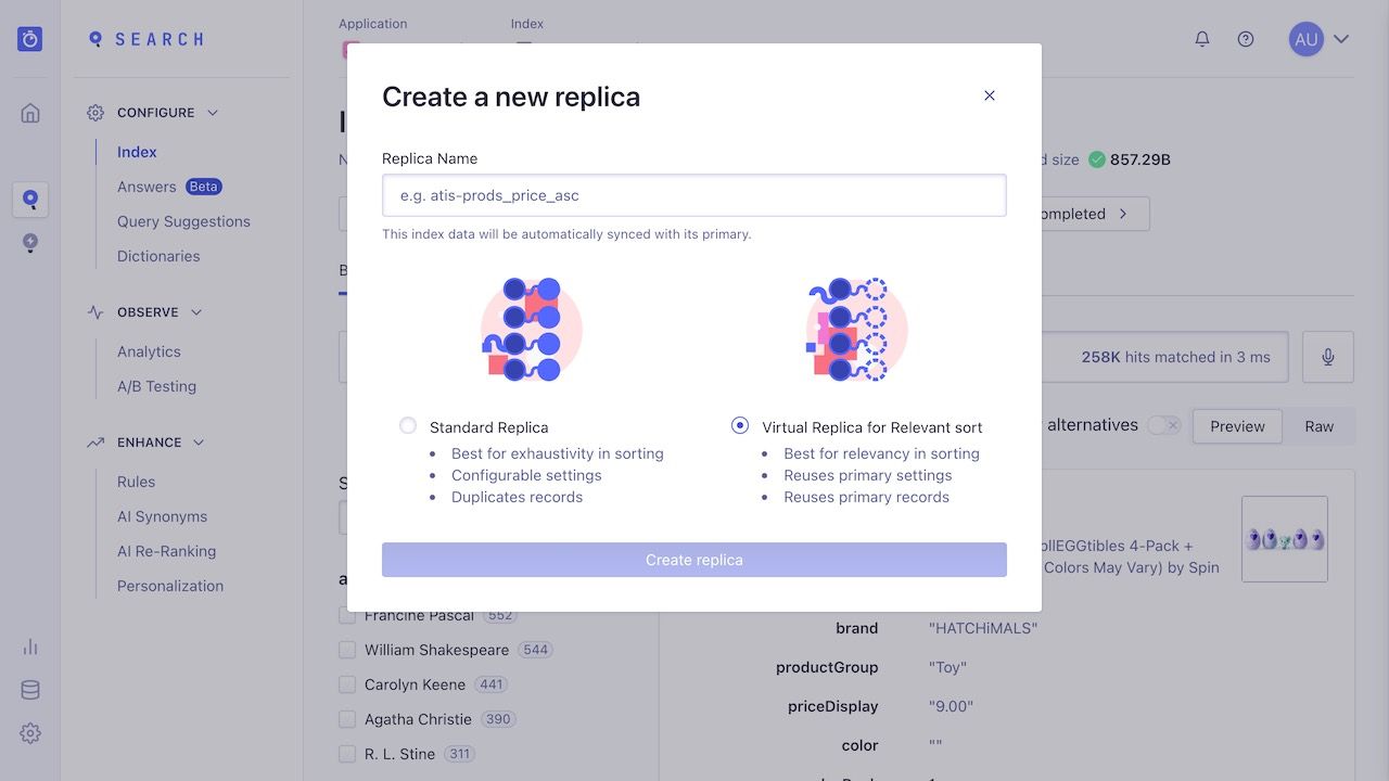 Creating a replica through the dashboard