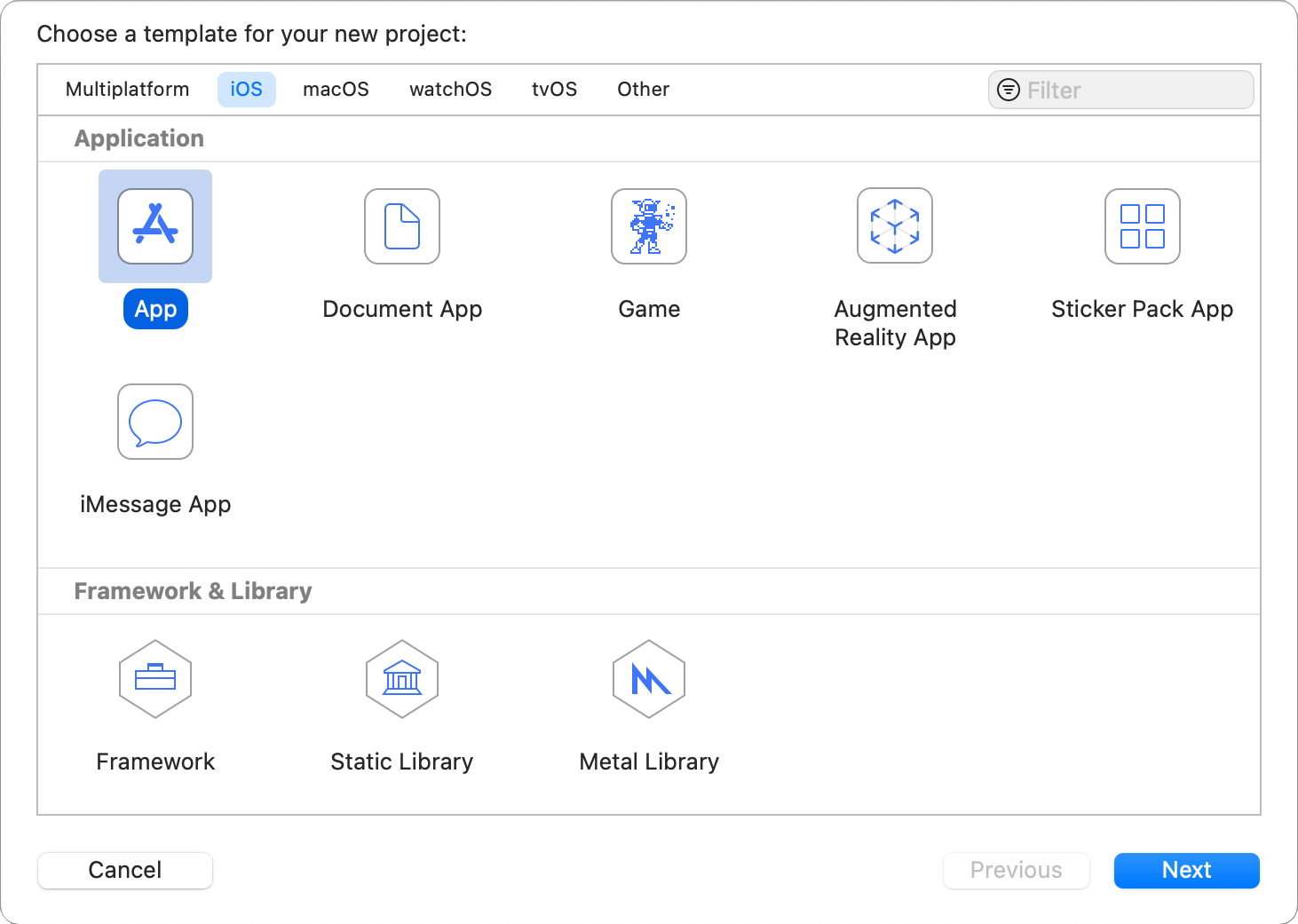 Project template selection