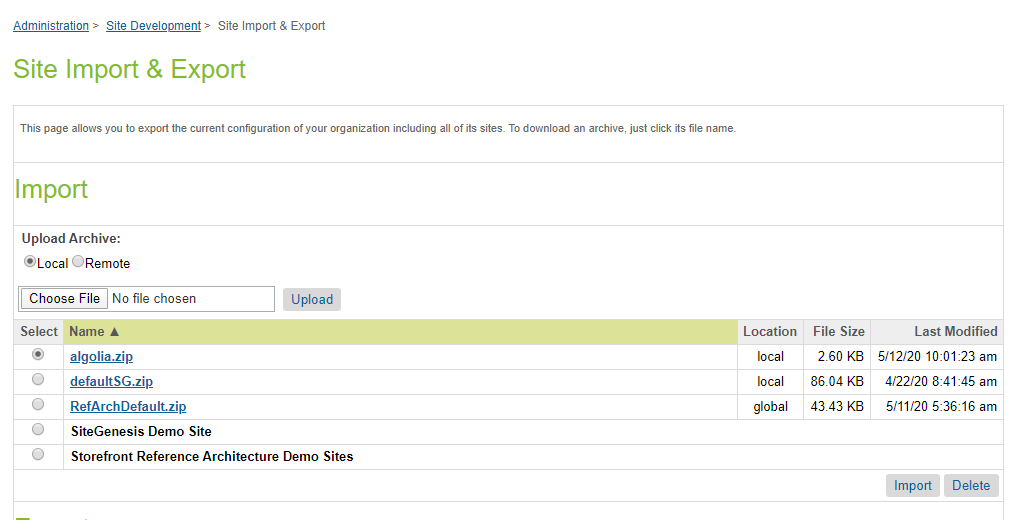 Import algolia.zip metadata to your instance