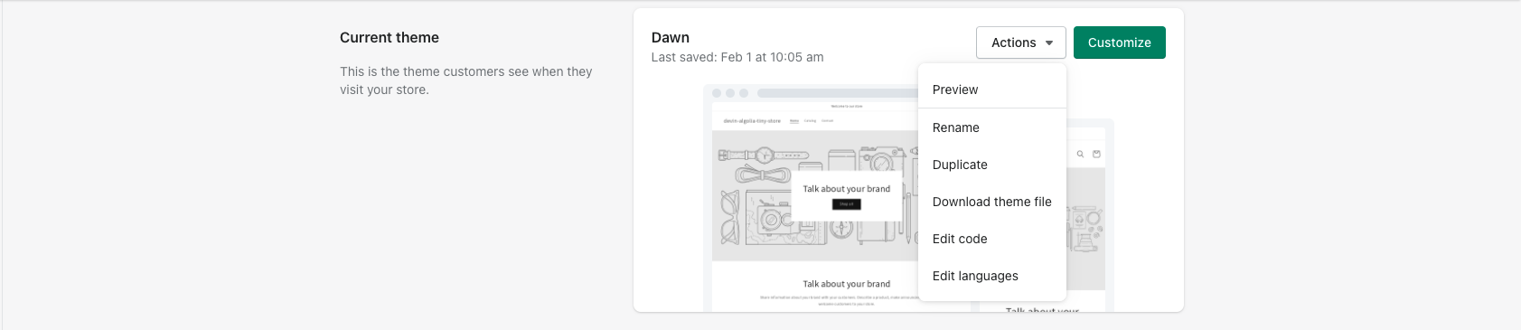 Dropdown to open the theme code editor