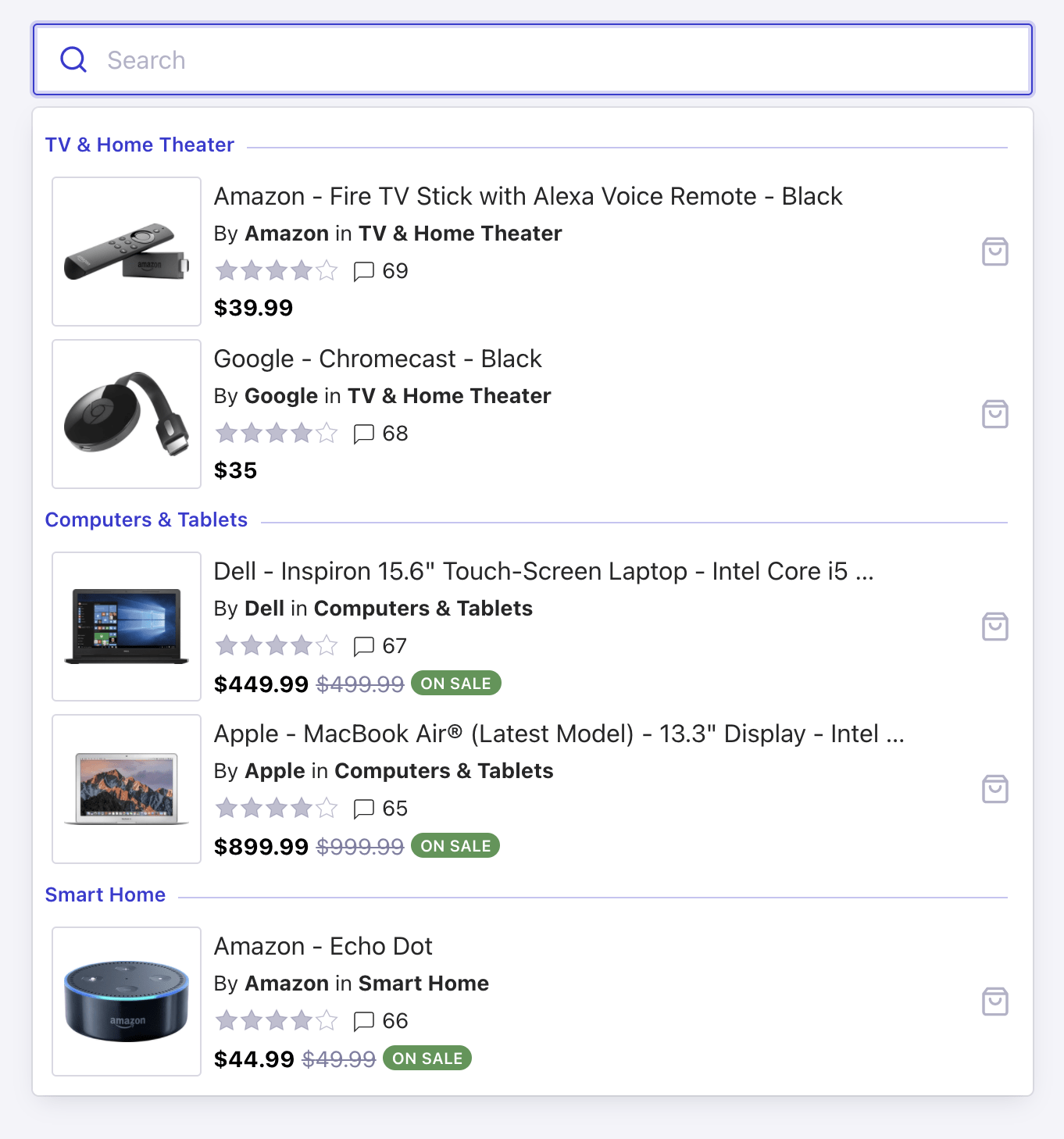 Products grouped by category